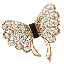 Load image into Gallery viewer, LO2869 - Flash Rose Gold White Metal Brooches with Synthetic Pearl in Jet