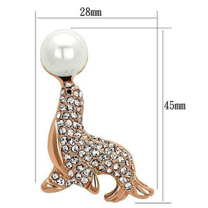 LO2873 - Flash Rose Gold White Metal Brooches with Synthetic Pearl in White