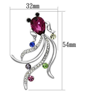 LO2904 - Imitation Rhodium White Metal Brooches with Synthetic Glass Bead in Fuchsia