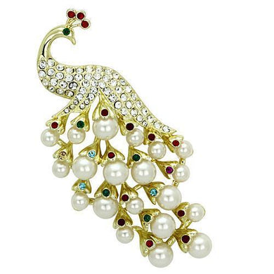 LO2933 - Flash Gold White Metal Brooches with Synthetic Pearl in White