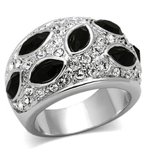 Load image into Gallery viewer, LO2957 - Rhodium Brass Ring with Synthetic Cat Eye in Jet
