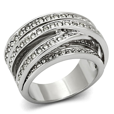 LO2995 - Rhodium Brass Ring with Top Grade Crystal  in Clear