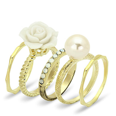 LO3008 - Gold Brass Ring with Synthetic Pearl in White
