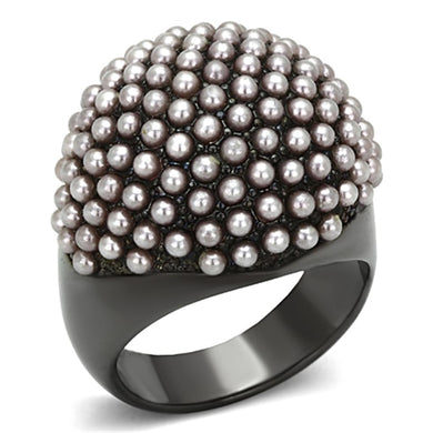 LO3019 - TIN Cobalt Black Brass Ring with Synthetic Pearl in Light Amethyst