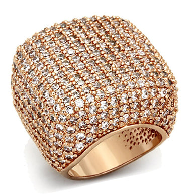 LO3038 - Rose Gold Brass Ring with AAA Grade CZ  in Clear