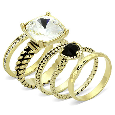 LO3059 - Gold Brass Ring with Top Grade Crystal  in Clear