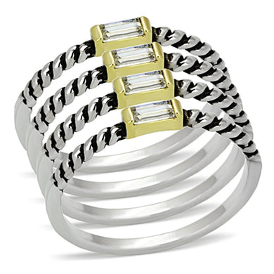 LO3060 - Reverse Two-Tone Brass Ring with Top Grade Crystal  in Clear