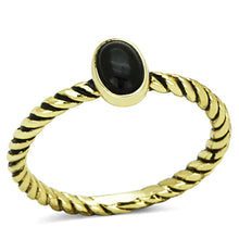 Load image into Gallery viewer, LO3063 - Gold Brass Ring with Synthetic Onyx in Jet