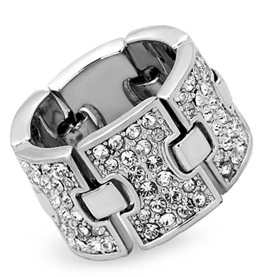 LO3147 - Rhodium Brass Ring with Top Grade Crystal  in Clear