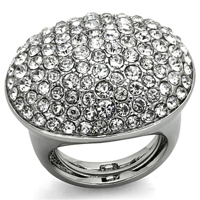 LO3149 - Rhodium Brass Ring with Top Grade Crystal  in Clear