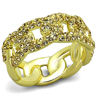 LO3215 - Gold Brass Ring with Top Grade Crystal  in Light Smoked