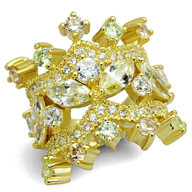 LO3247 - Gold Brass Ring with AAA Grade CZ  in Clear