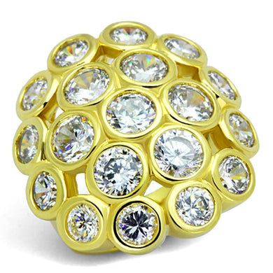 LO3250 - Gold Brass Ring with AAA Grade CZ  in Clear