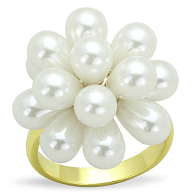 LO3286 - Gold Brass Ring with Synthetic Pearl in White