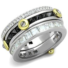 Load image into Gallery viewer, LO3287 - Reverse Two-Tone Brass Ring with AAA Grade CZ  in Black Diamond