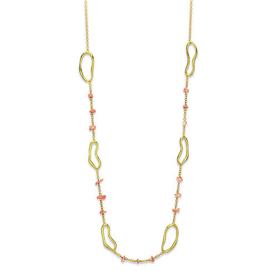LO3340 - Gold Brass Necklace with Semi-Precious Coral in Rose
