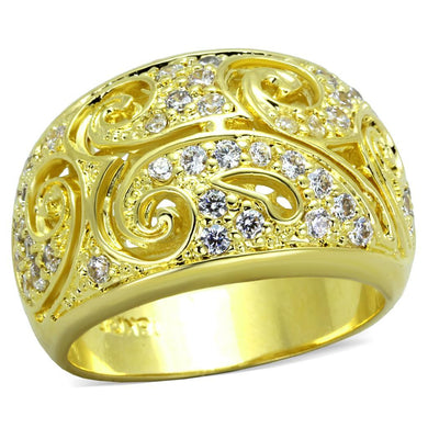 LO3342 - Gold Brass Ring with AAA Grade CZ  in Clear