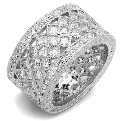 LO3350 - Rhodium Brass Ring with AAA Grade CZ  in Clear