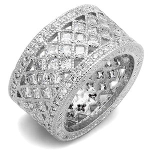 LO3350 - Rhodium Brass Ring with AAA Grade CZ  in Clear