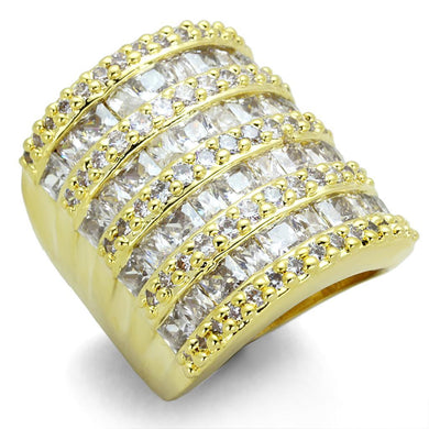 LO3359 - Gold Brass Ring with AAA Grade CZ  in Clear