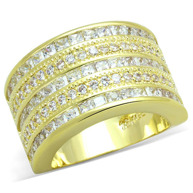LO3395 - Gold Brass Ring with AAA Grade CZ  in Clear