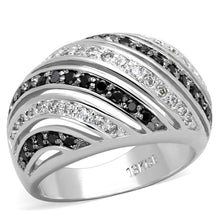 Load image into Gallery viewer, LO3399 - Rhodium + Ruthenium Brass Ring with AAA Grade CZ  in Black Diamond