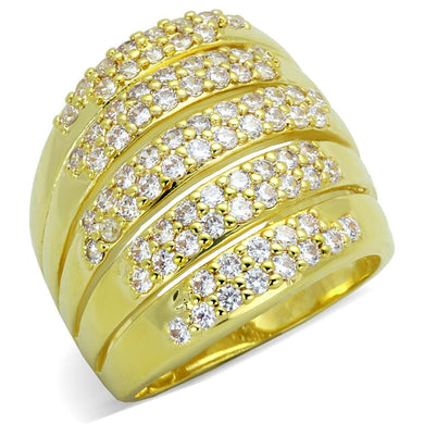 LO3408 - Gold Brass Ring with AAA Grade CZ  in Clear