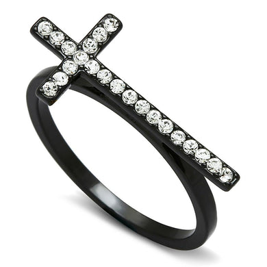 LO3522 - TIN Cobalt Black Brass Ring with Top Grade Crystal  in Clear
