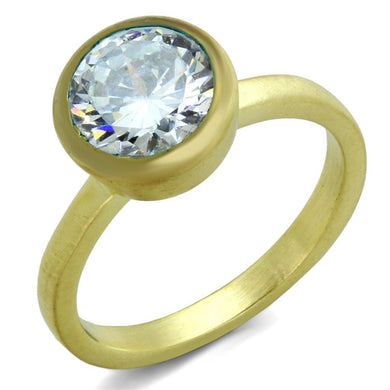 LO3538 - Gold & Brush Brass Ring with AAA Grade CZ  in Clear