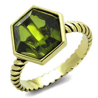 LO3544 - Gold Brass Ring with AAA Grade CZ  in Olivine color