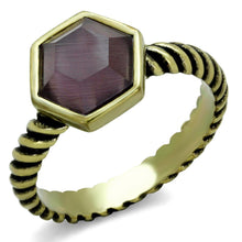 Load image into Gallery viewer, LO3545 - Antique Copper Brass Ring with Synthetic Cat Eye in Amethyst