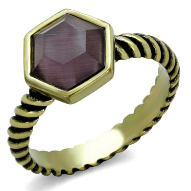 LO3545 - Antique Copper Brass Ring with Synthetic Cat Eye in Amethyst