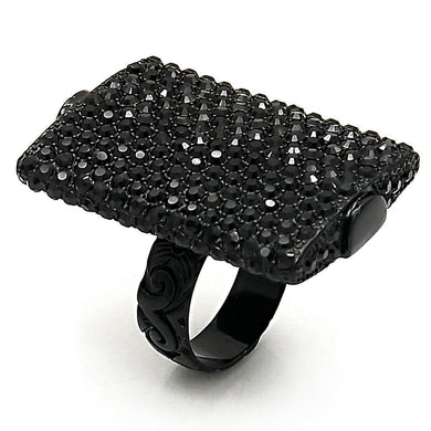 LO3590 - TIN Cobalt Black Brass Ring with Top Grade Crystal  in Hematite