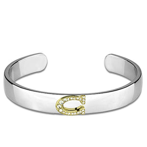 LO3613 - Reverse Two-Tone White Metal Bangle with Top Grade Crystal  in Clear