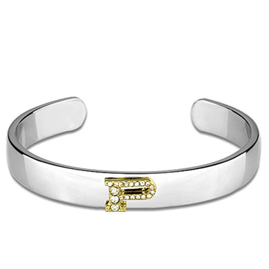 LO3626 - Reverse Two-Tone White Metal Bangle with Top Grade Crystal  in Clear