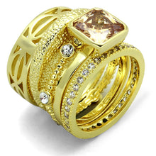 Load image into Gallery viewer, LO3647 - Gold Brass Ring with AAA Grade CZ  in Champagne