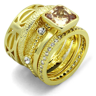 LO3647 - Gold Brass Ring with AAA Grade CZ  in Champagne