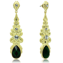 Load image into Gallery viewer, LO3669 - Gold &amp; Brush Brass Earrings with Synthetic Synthetic Glass in Emerald