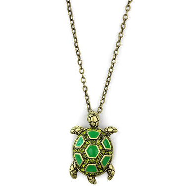 LO3718 - Antique Copper Brass Chain Pendant with Top Grade Crystal  in Olivine color
