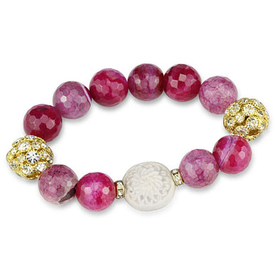 LO3782 - Gold Brass Bracelet with Synthetic Onyx in Fuchsia