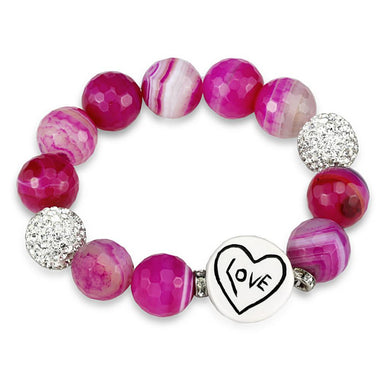 LO3789 - Antique Silver Brass Bracelet with Synthetic Onyx in Fuchsia