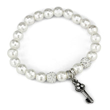 Load image into Gallery viewer, LO3797 - Antique Silver Brass Bracelet with Synthetic Glass Bead in White