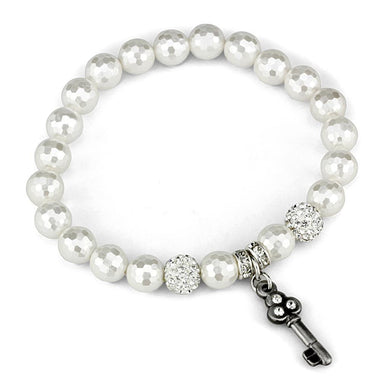 LO3797 - Antique Silver Brass Bracelet with Synthetic Glass Bead in White