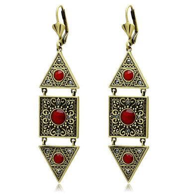 LO3851 - Antique Copper Brass Earrings with Synthetic Synthetic Glass in Siam