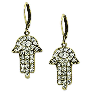 LO3853 - Antique Copper Brass Earrings with Top Grade Crystal  in Clear