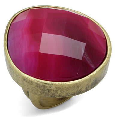 LO3880 - Antique Copper Brass Ring with Synthetic Onyx in Fuchsia