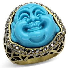 Load image into Gallery viewer, LO3884 - Antique Copper Brass Ring with Synthetic Synthetic Stone in Capri Blue
