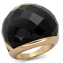 Load image into Gallery viewer, LO3907 - Rose Gold Brass Ring with Synthetic Cat Eye in Jet