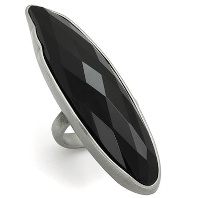 LO3910 - Antique Silver Brass Ring with Synthetic Onyx in Jet