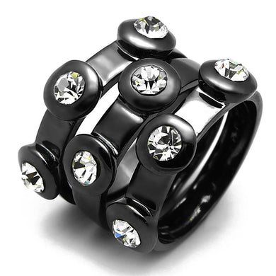 LO3916 - TIN Cobalt Black Brass Ring with Top Grade Crystal  in Clear